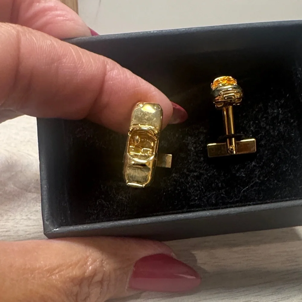 Banana Republic NWOT Gold Car Cufflinks open box.